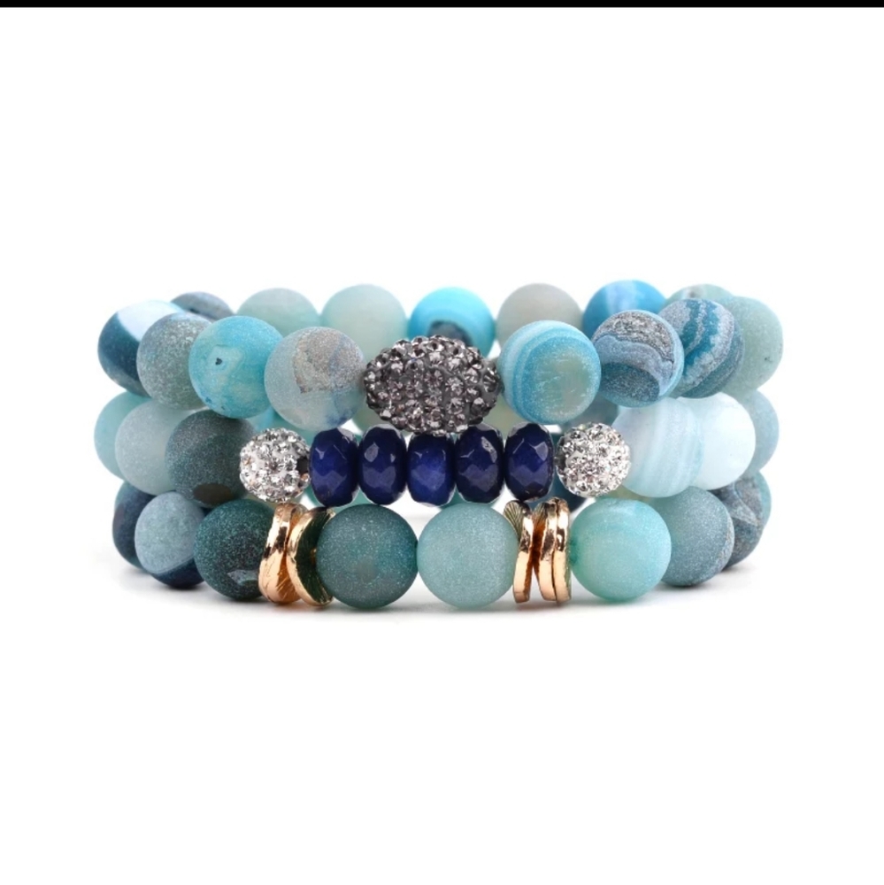 Lovely 3Pcs/Set Natural Druzy Gem Stone Bracelets
